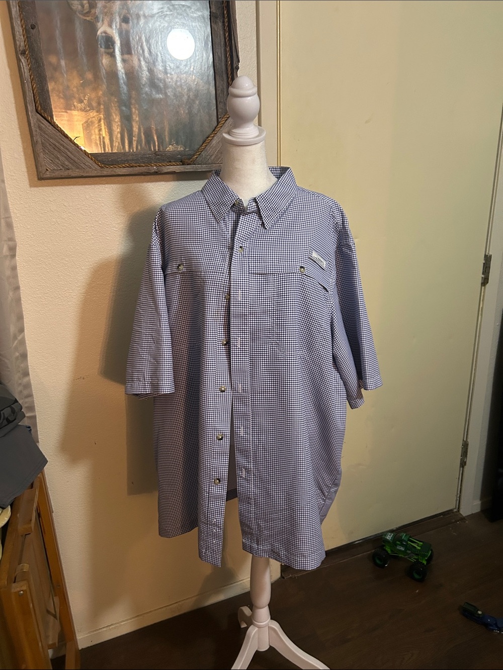 Classic Men's Short-Sleeve Check Button-Down Shirt - Blue